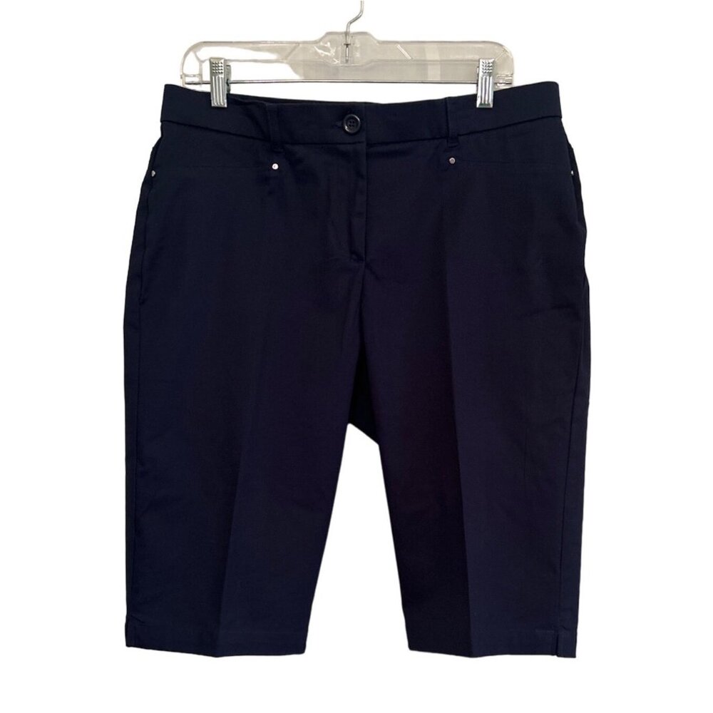 Coral Bay Navy Blue Stretchy Bermuda Shorts, Size 12